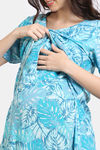 Coucou Maternity Woven Full Length Nightdress With Front Zipper And Discreet Feeding - Ocean Blue — thumbnail 6